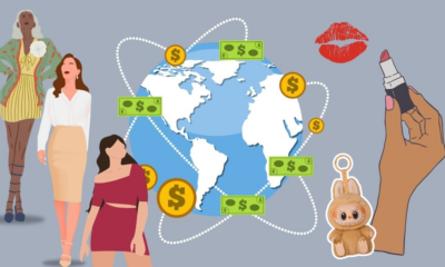 Graphic illustration of the "Lipstick and Hemline Effect" including Labubu