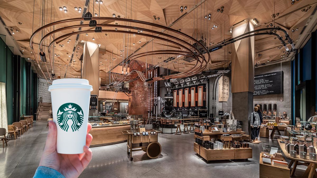 Hand holding a Starbucks cup at the Tokyo Reserve Roastery