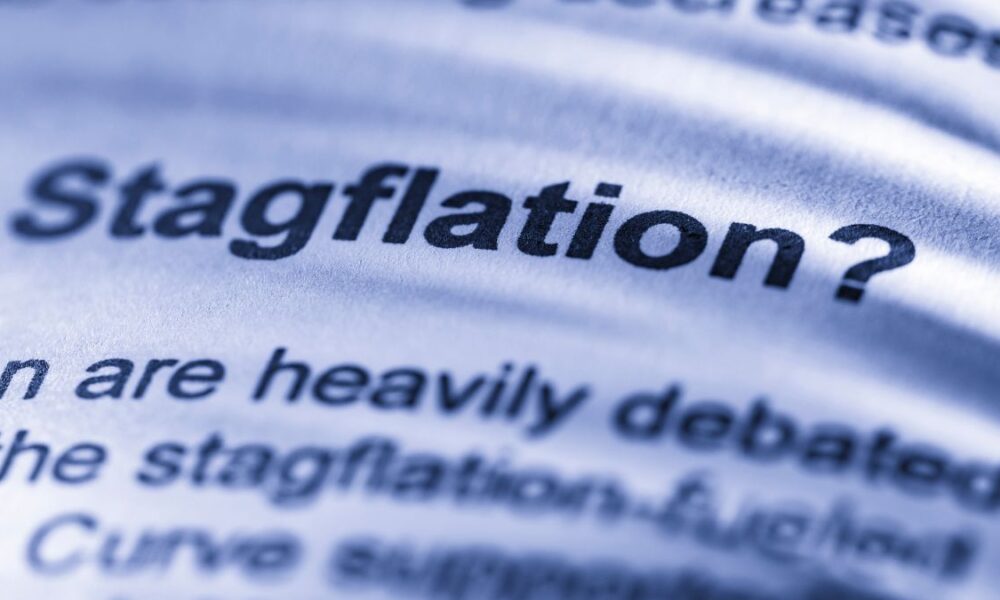 Closeup of the word stagflation in a book