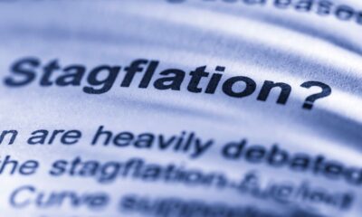 Closeup of the word stagflation in a book